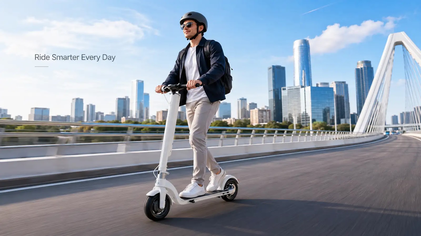 METRO electric scooter rider with connected smartphone