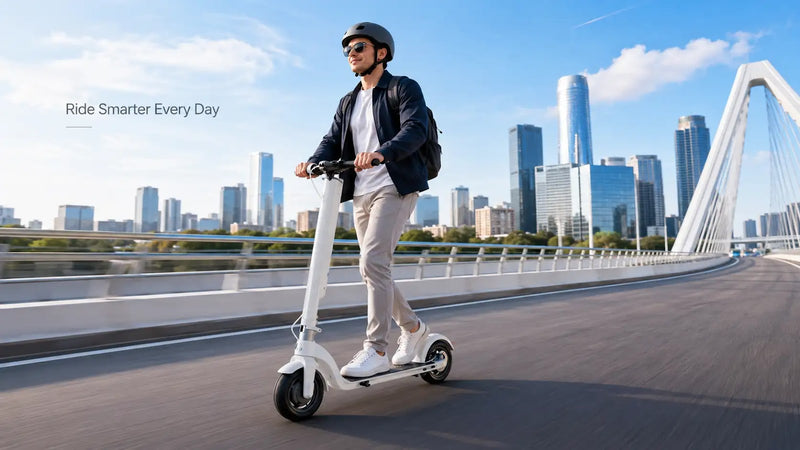 METRO electric scooter rider with connected smartphone