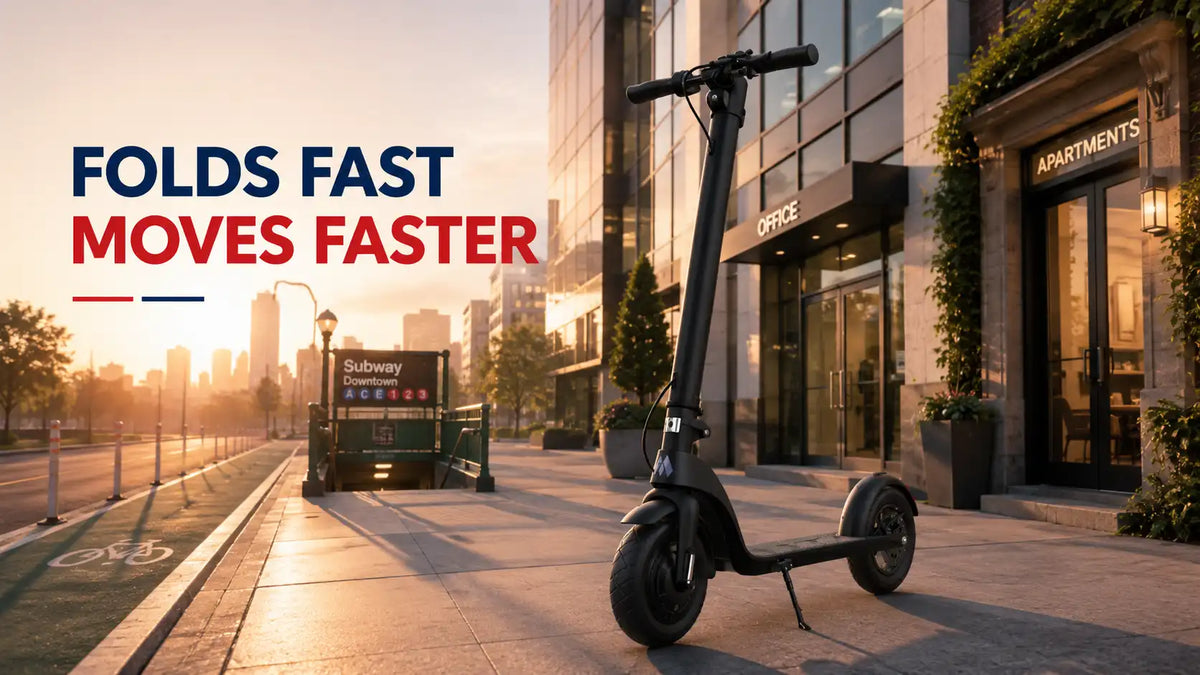 Header image for Metro America's guide to the three-second folding mechanism on the 27 lb METRO City electric scooter