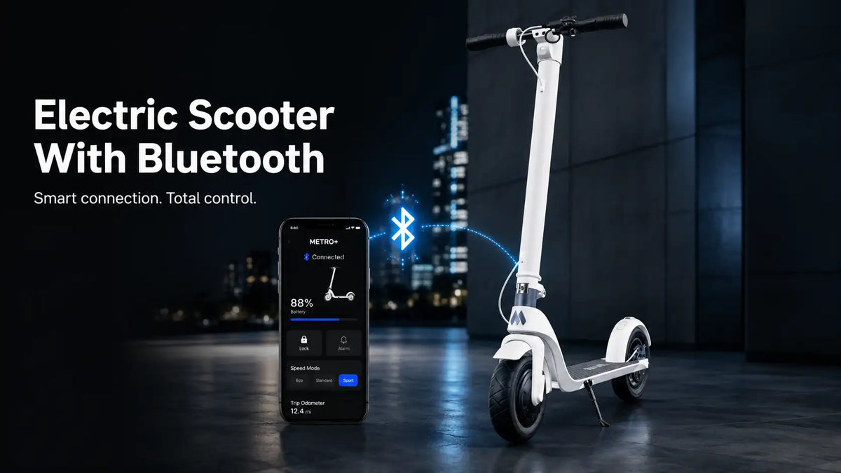Phone beside an electric scooter in a connectivity guide