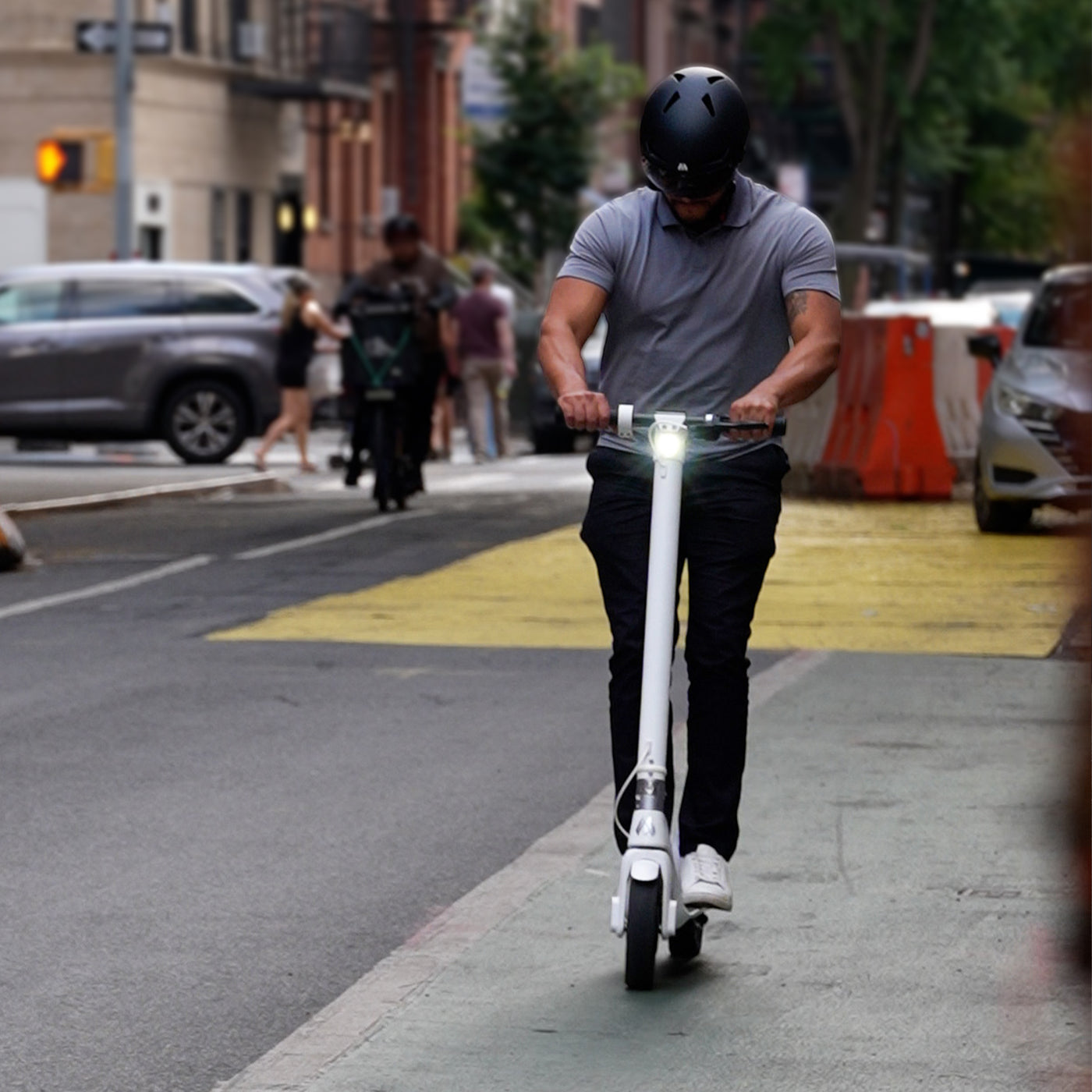 Rider commuting through the city