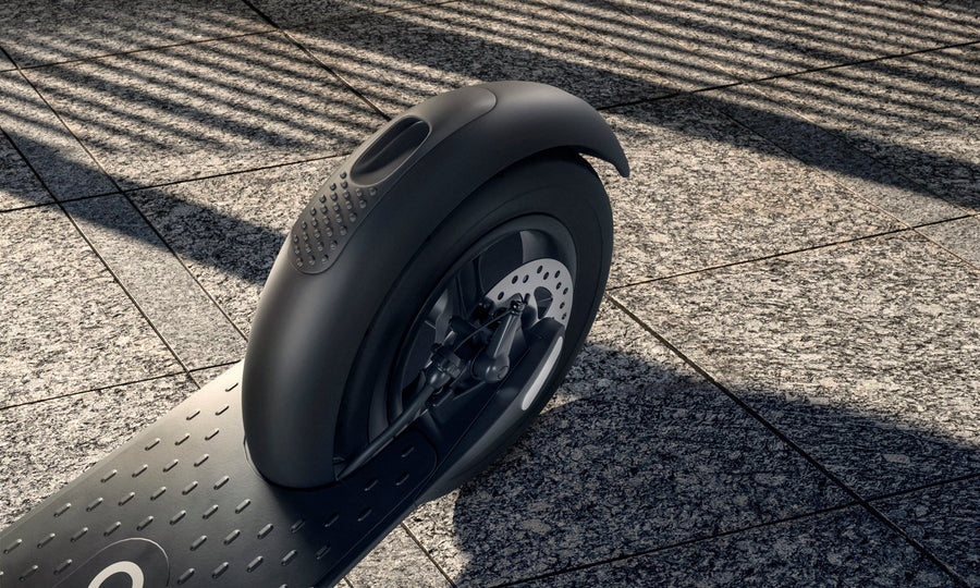 Close-up of a black jet metro america scooter